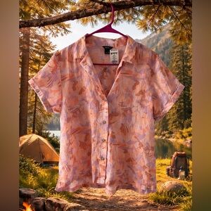 Eddie Bauer Pink and Orange packable camp Shirt M